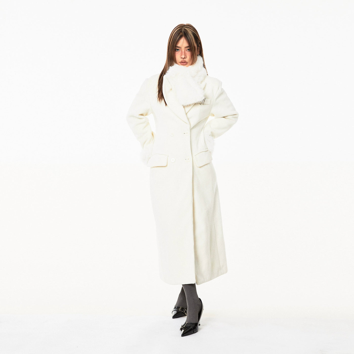 BB Faux Fur Scarf Long Coat