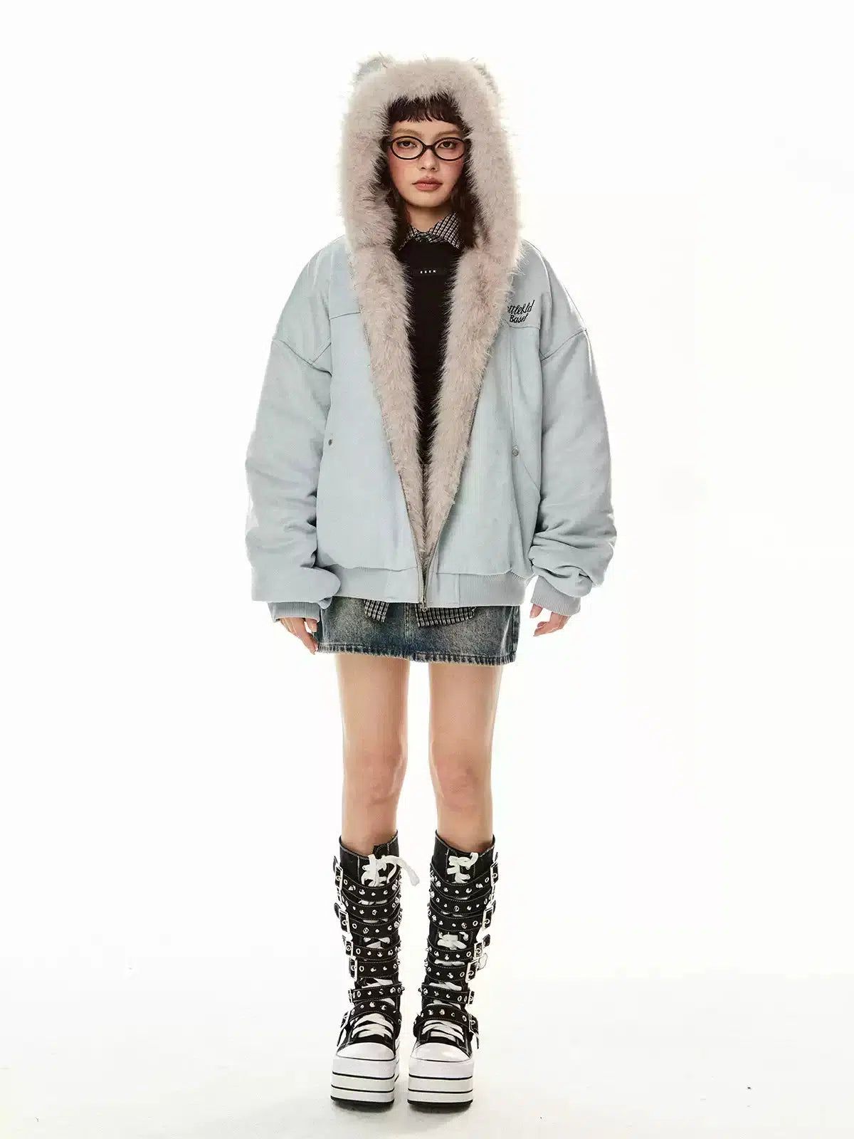 Tom Cat Ears Hood Faux Fur Line Jacket