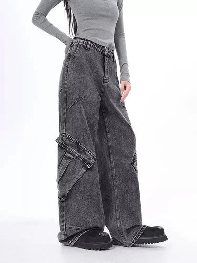 Lazy Side Wide Pockets Cargo Jeans