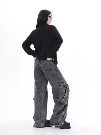 Lazy Side Wide Pockets Cargo Jeans