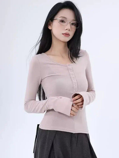 Lazy Henley Collar Long Sleeve T-Shirt