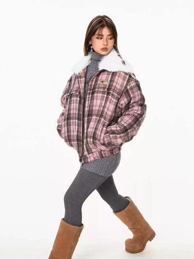 BB Faux Fur Collar Plaid Jacket