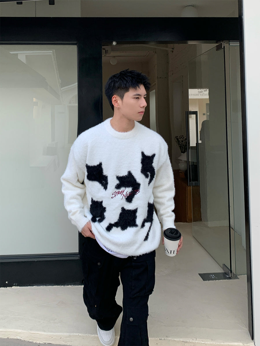 Holo Mohair Cat Graphic Sweater