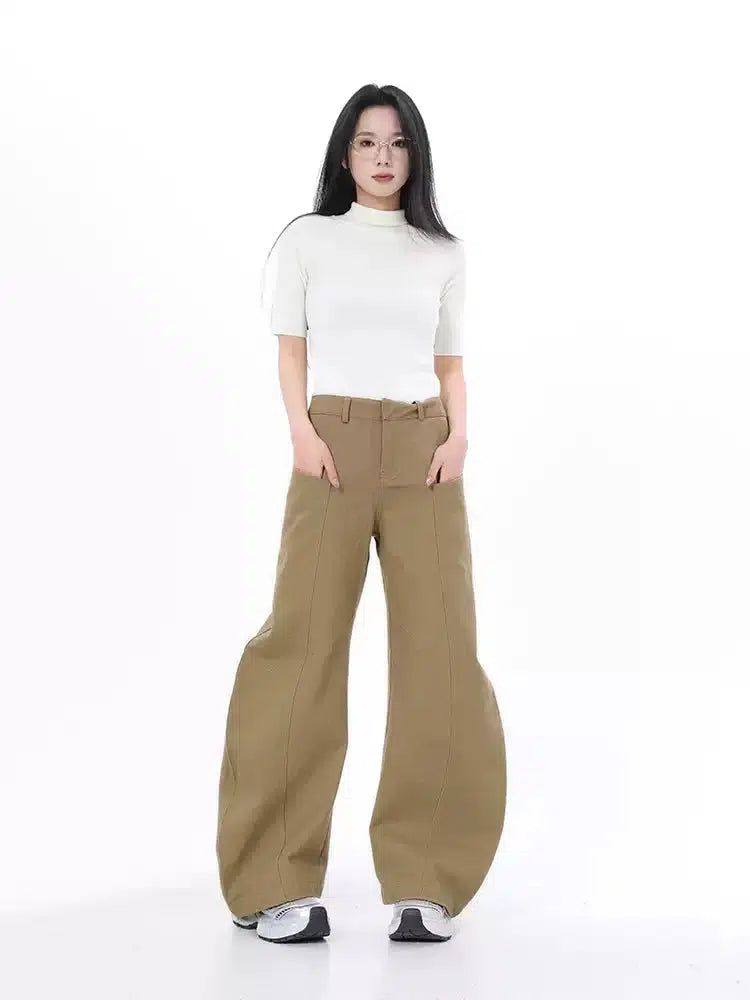 Lazy Curve Cut Plain Color Pants