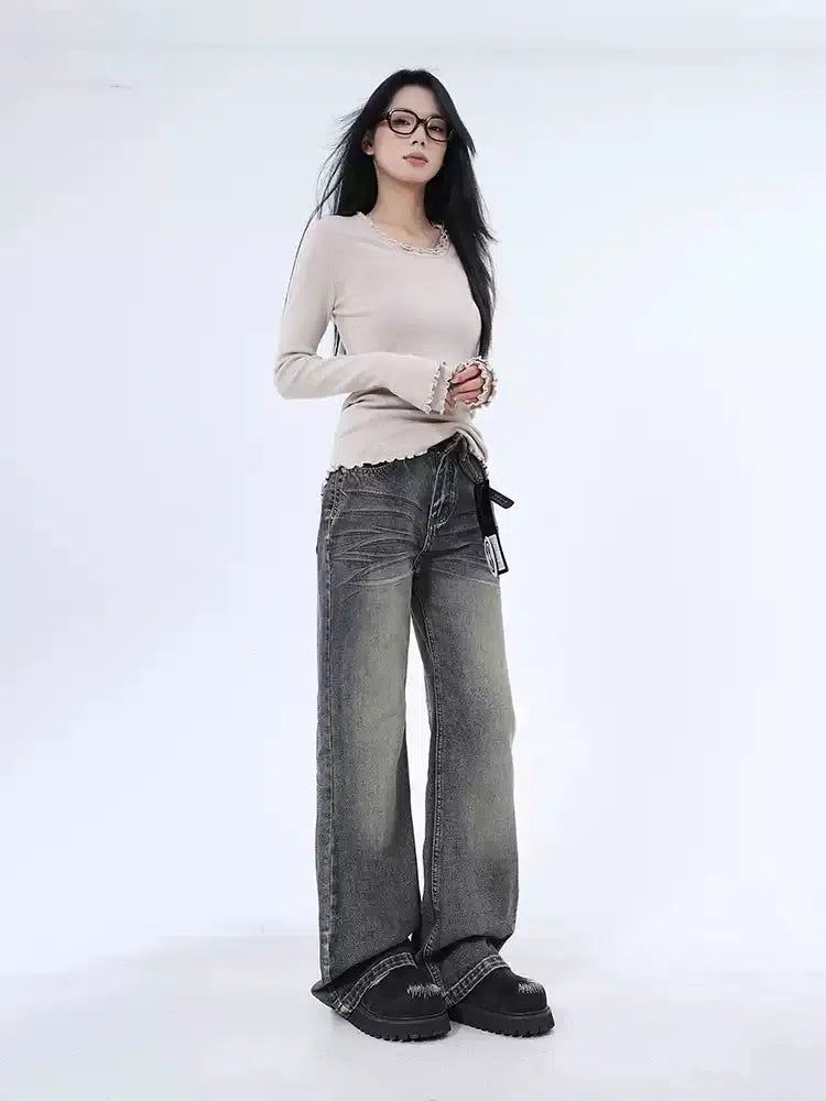 Lazy High Waist Fade Highlight Jeans