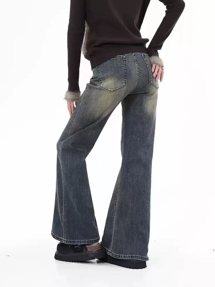 Lazy Faded Thigh Flare Jeans