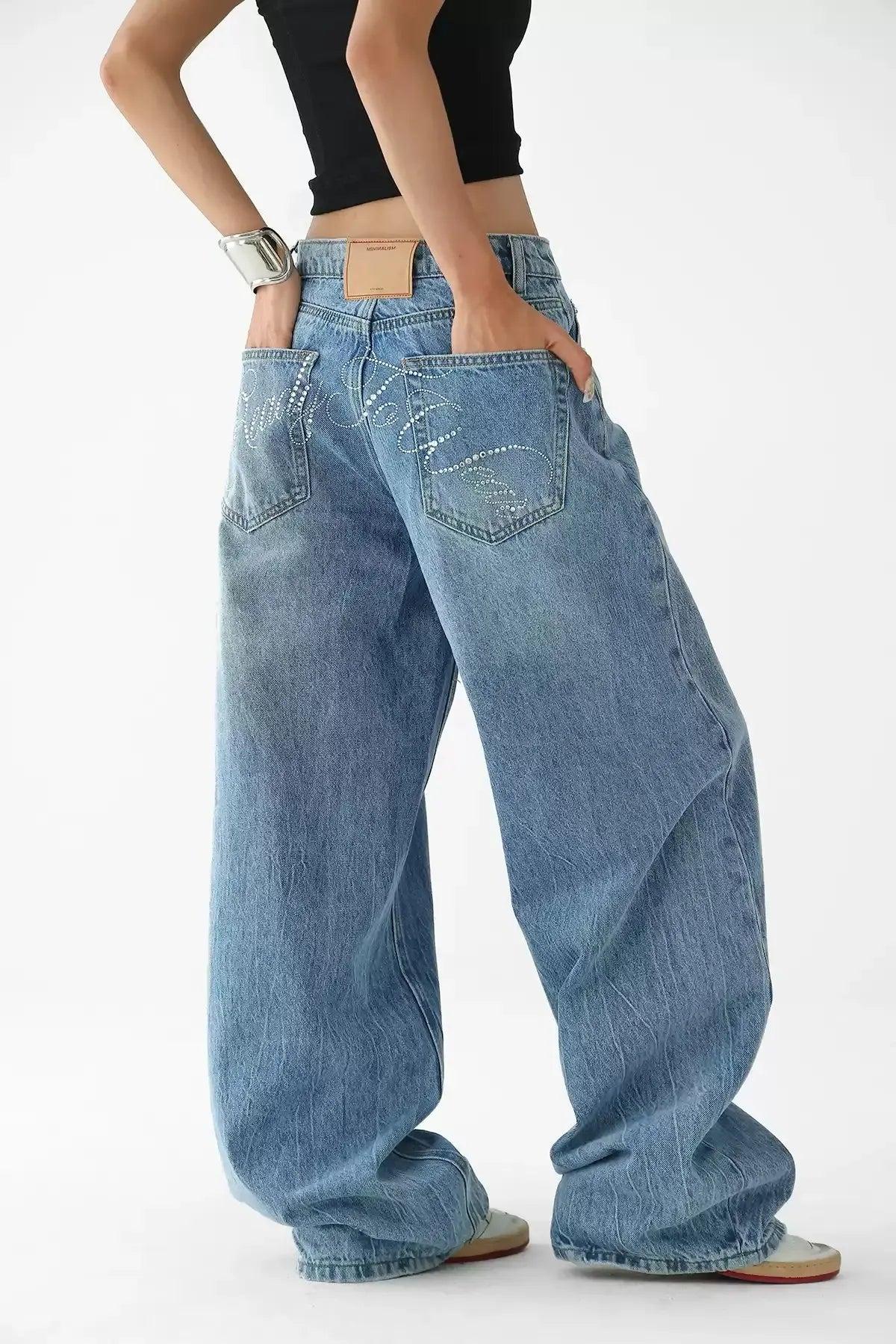 Ace Beaded Letters Wide Jeans-korean-fashion-Jeans-Ace's Closet-OH Garments