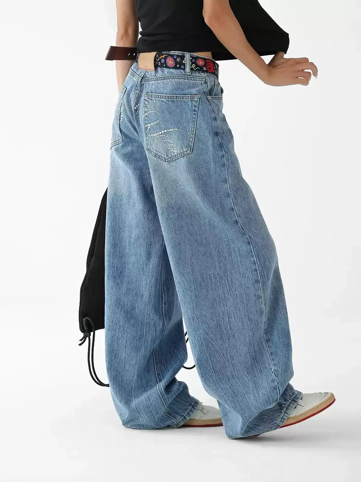 Ace Beaded Letters Wide Jeans-korean-fashion-Jeans-Ace's Closet-OH Garments