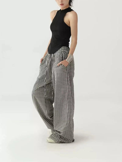 Ace B&W Plaid Relaxed Fit Pants-korean-fashion-Pants-Ace's Closet-OH Garments