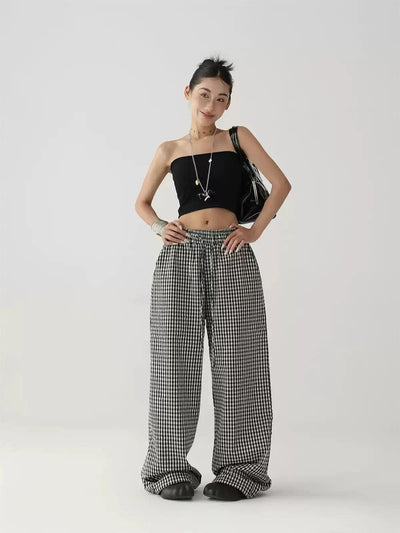 Ace B&W Plaid Relaxed Fit Pants-korean-fashion-Pants-Ace's Closet-OH Garments