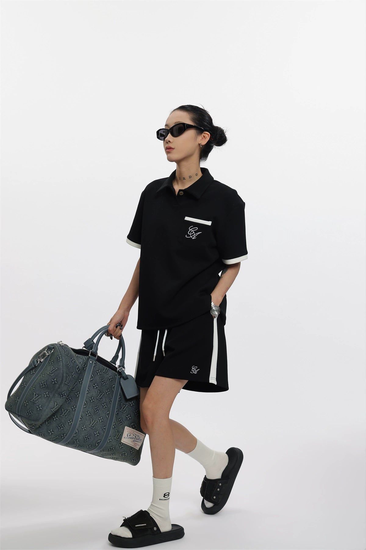 Ace Contrast Logo Embroidery Polo & Drawstring Shorts Set-korean-fashion-Clothing Set-Ace's Closet-OH Garments