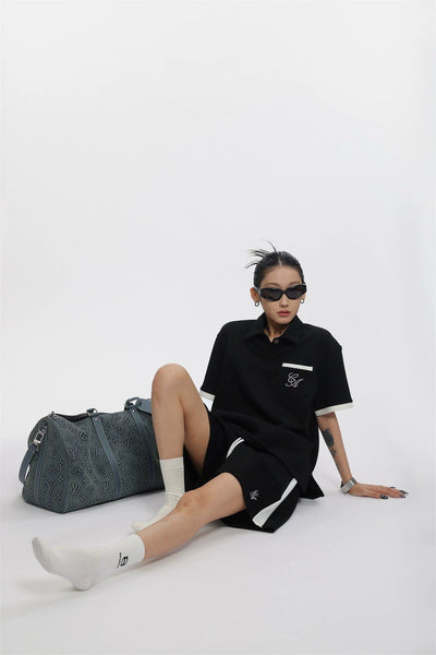 Ace Contrast Logo Embroidery Polo & Drawstring Shorts Set-korean-fashion-Clothing Set-Ace's Closet-OH Garments