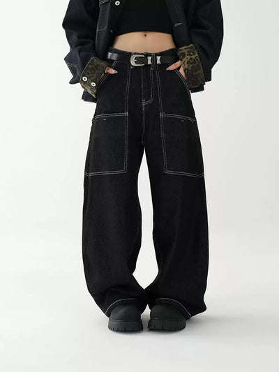 Ace Contrast Seam-lines Wide Jeans-korean-fashion-Jeans-Ace's Closet-OH Garments