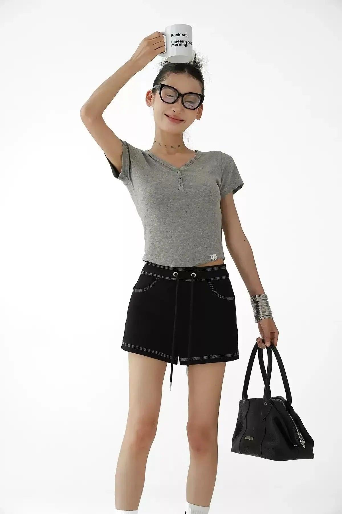 Ace Drawcord Stitched Contrast Shorts-korean-fashion-Shorts-Ace's Closet-OH Garments