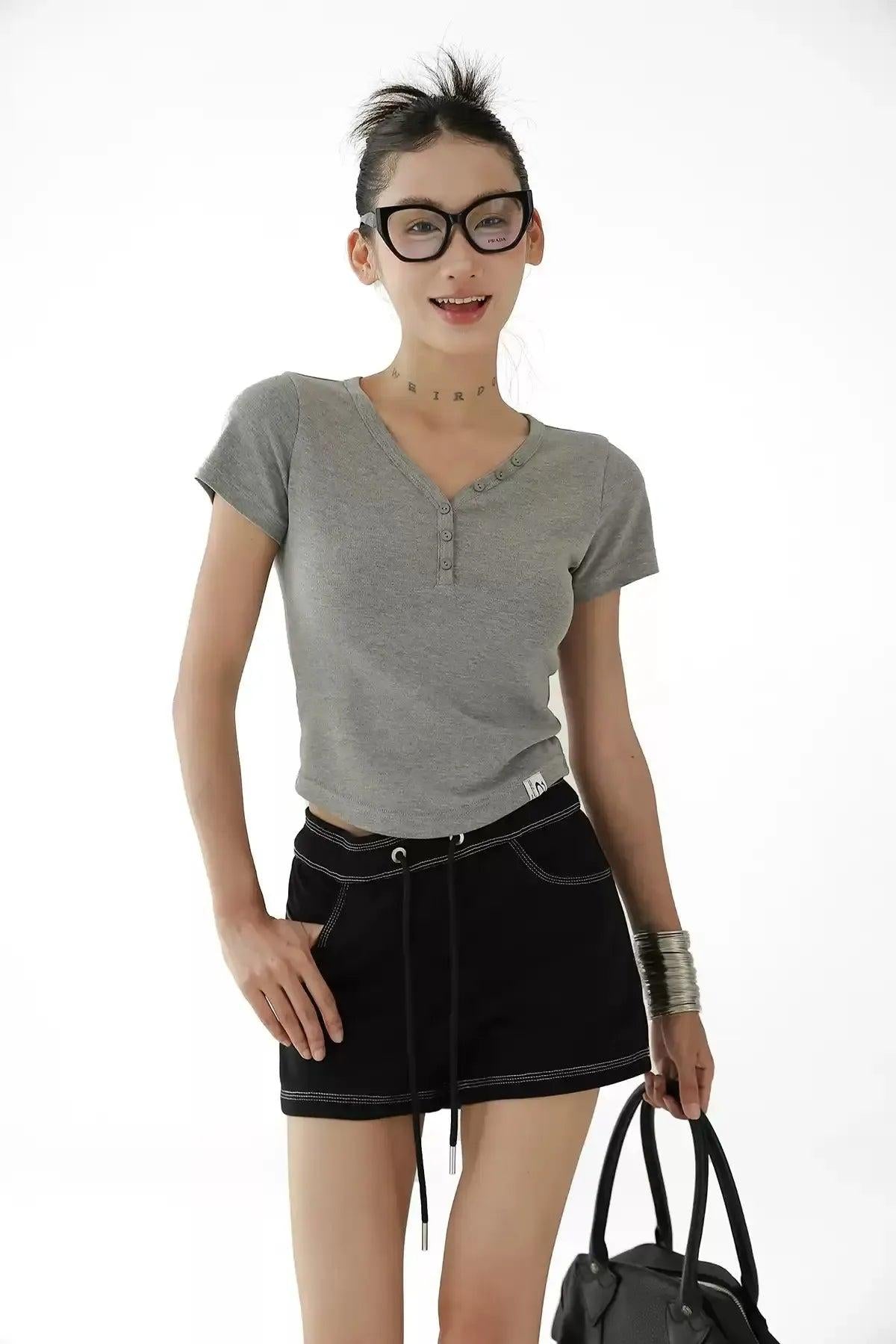 Ace Drawcord Stitched Contrast Shorts-korean-fashion-Shorts-Ace's Closet-OH Garments