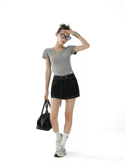 Ace Drawcord Stitched Contrast Shorts-korean-fashion-Shorts-Ace's Closet-OH Garments