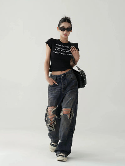 Ace Frayed Ripped Knee Jeans-korean-fashion-Jeans-Ace's Closet-OH Garments