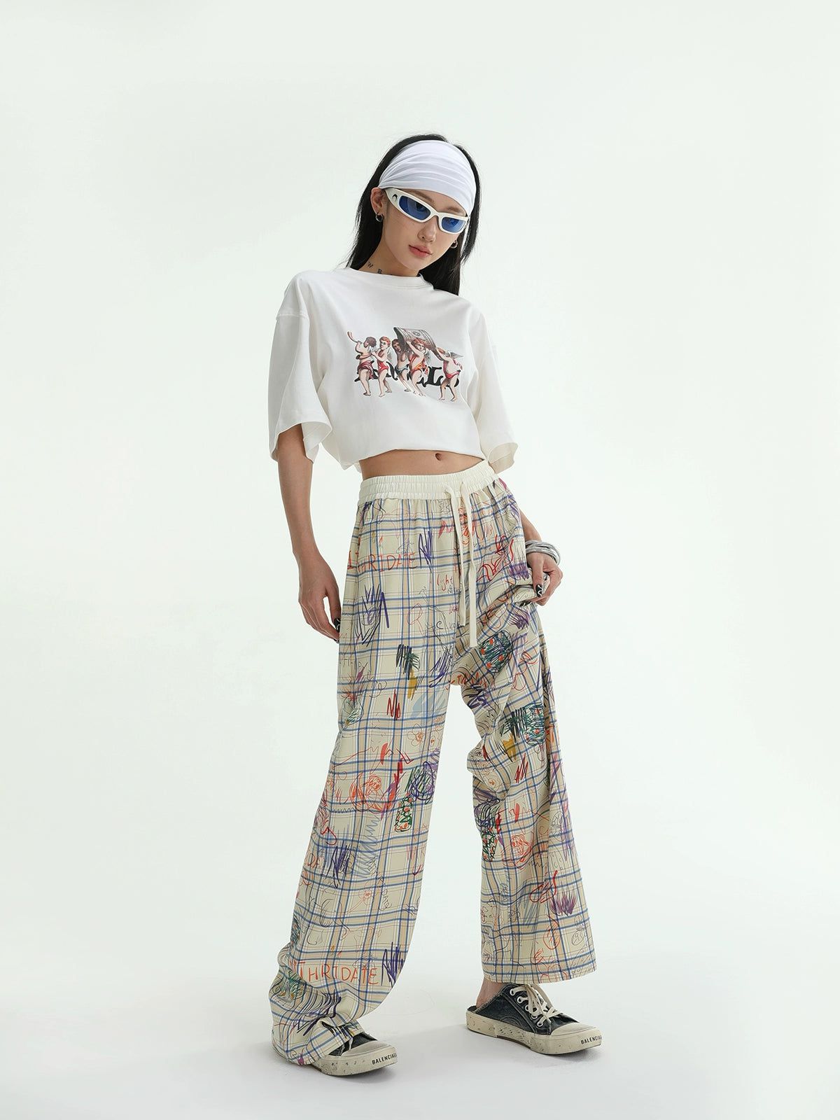 Ace Graffiti Loose Plaid Pants-korean-fashion-Pants-Ace's Closet-OH Garments