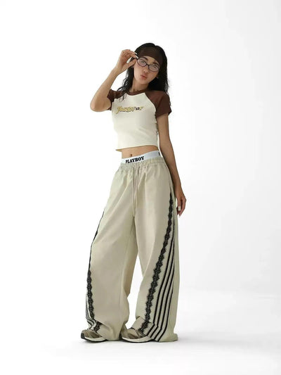 Ace Lace & Three-Bar Detail Track Pants-korean-fashion-Pants-Ace's Closet-OH Garments
