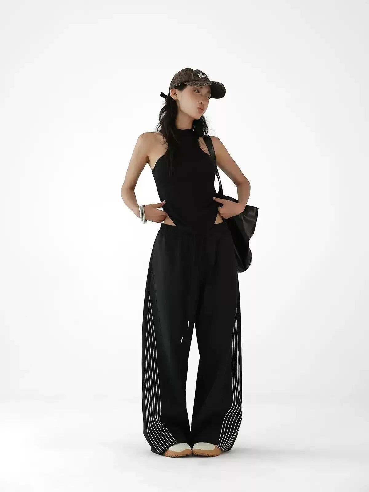 Ace Lace & Three-Bar Detail Track Pants-korean-fashion-Pants-Ace's Closet-OH Garments