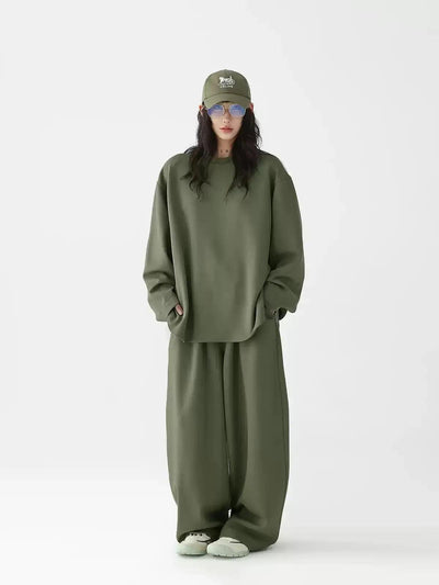 Ace Minimal Oversize Crewneck & Elastic Waist Sweatpants Set-korean-fashion-Clothing Set-Ace's Closet-OH Garments