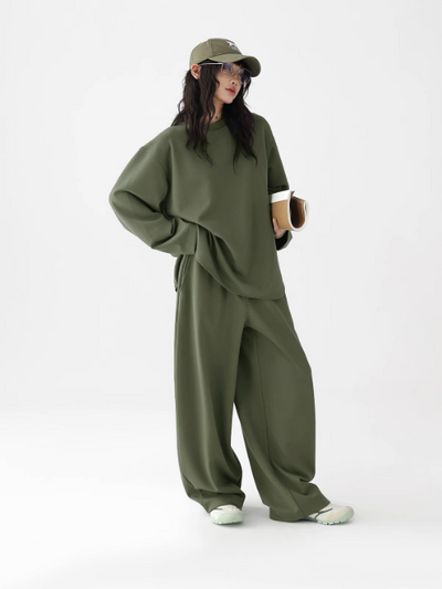 Ace Minimal Oversize Crewneck & Elastic Waist Sweatpants Set-korean-fashion-Clothing Set-Ace's Closet-OH Garments