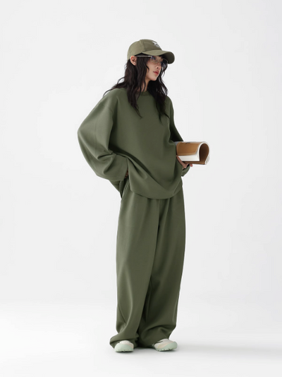 Ace Minimal Oversize Crewneck & Elastic Waist Sweatpants Set-korean-fashion-Clothing Set-Ace's Closet-OH Garments