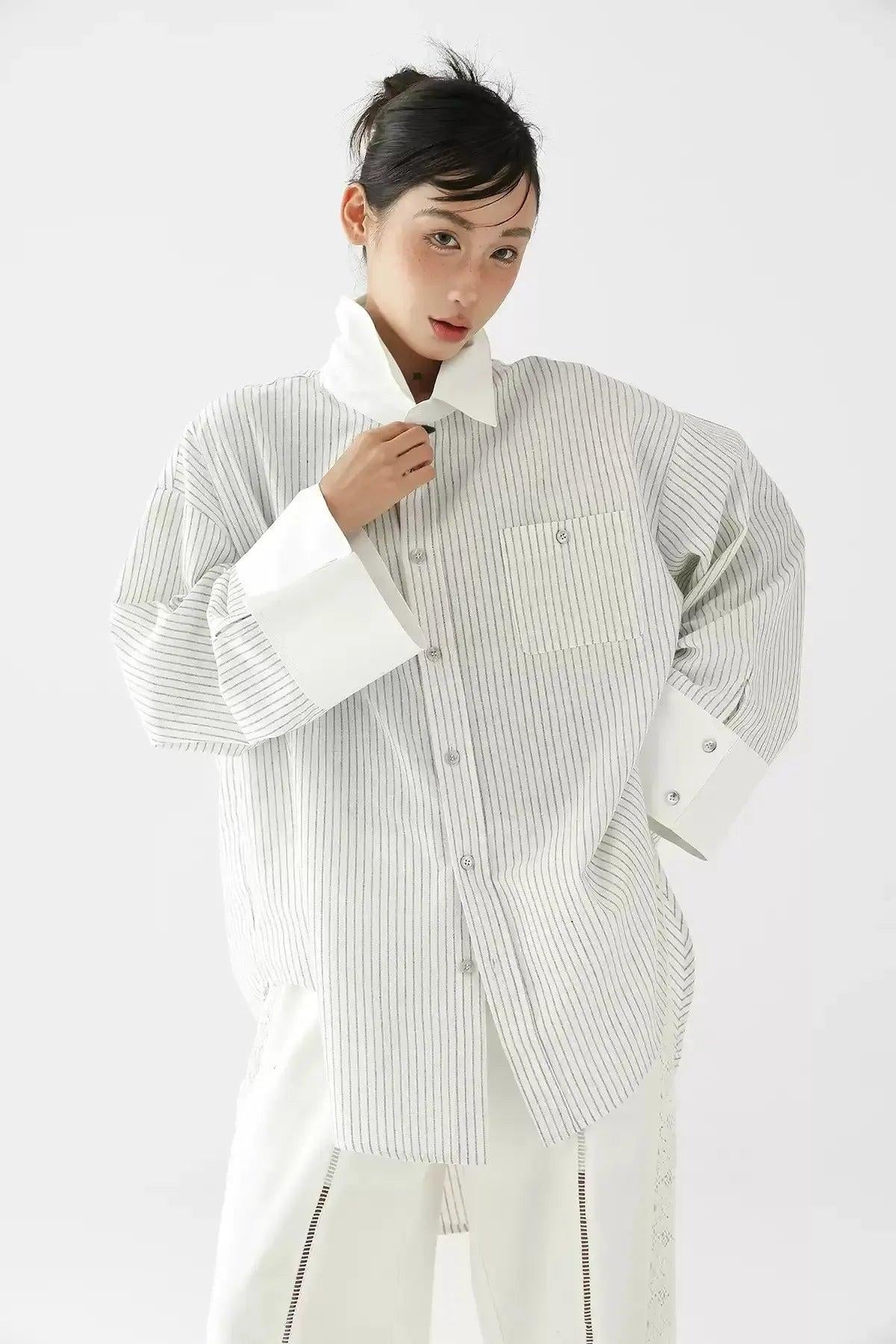 Ace Pinstripe Oversized Shirt-korean-fashion-Shirt-Ace's Closet-OH Garments