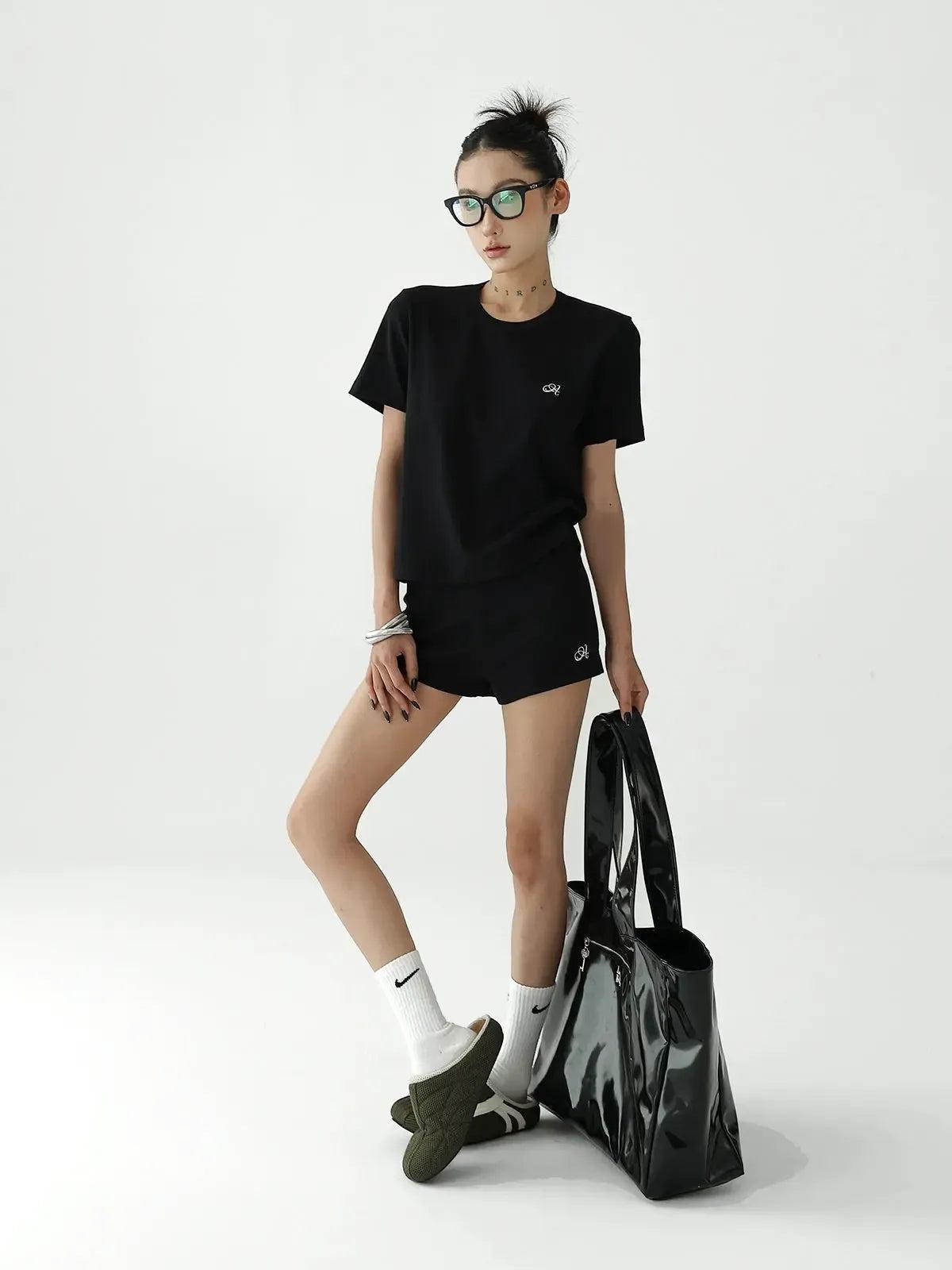 Ace Plain Logo Embroidery T-Shirt & Shorts Set-korean-fashion-Clothing Set-Ace's Closet-OH Garments