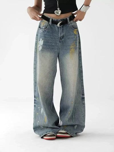 Ace Smudged Paint Contrast Jeans-korean-fashion-Jeans-Ace's Closet-OH Garments