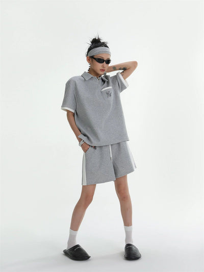 Ace Sports Style Polo & Sweat Shorts Set-korean-fashion-Clothing Set-Ace's Closet-OH Garments