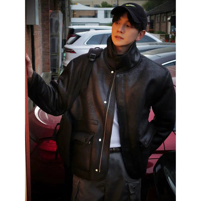 Bang Fleece Lined PU Leather Jacket-korean-fashion-Jacket-Bang's Closet-OH Garments