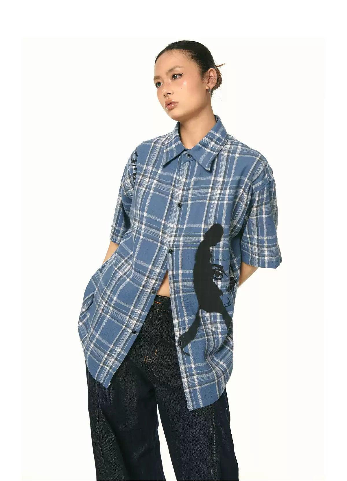 BB Abstract Print Plaid Shirt-korean-fashion-Shirt-BB's Closet-OH Garments