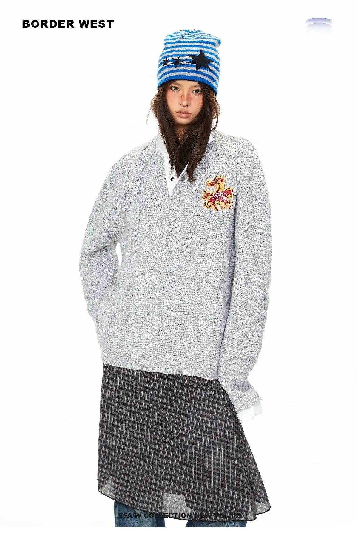 BB Argyle Pattern Embroidered Knit Polo-korean-fashion-Polo-BB's Closet-OH Garments