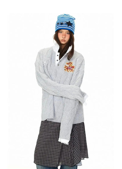 BB Argyle Pattern Embroidered Knit Polo-korean-fashion-Polo-BB's Closet-OH Garments