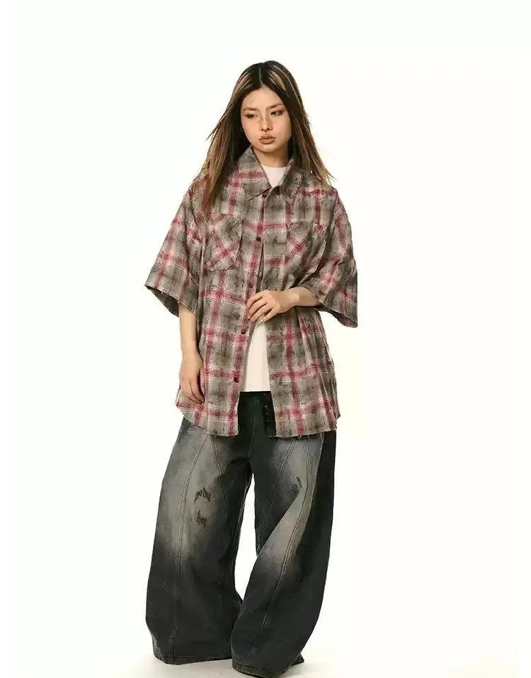 BB Back Number Detail Plaid Shirt-korean-fashion-Shirt-BB's Closet-OH Garments