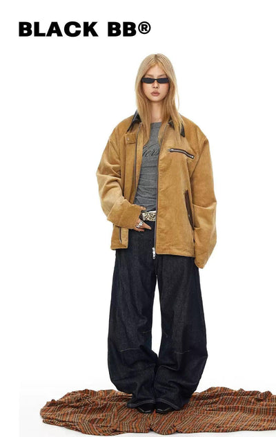 BB Contrast Collar Corduroy Zipped Jacket-korean-fashion-Jacket-BB's Closet-OH Garments