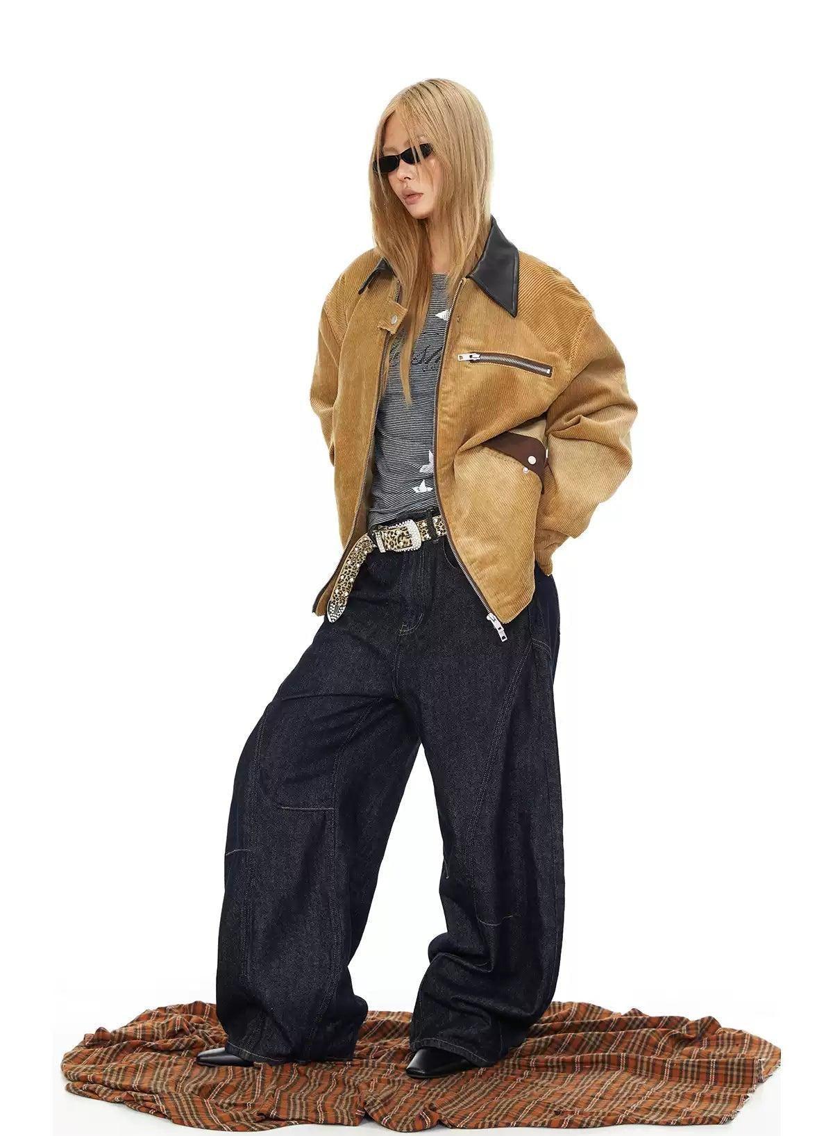 BB Contrast Collar Corduroy Zipped Jacket-korean-fashion-Jacket-BB's Closet-OH Garments