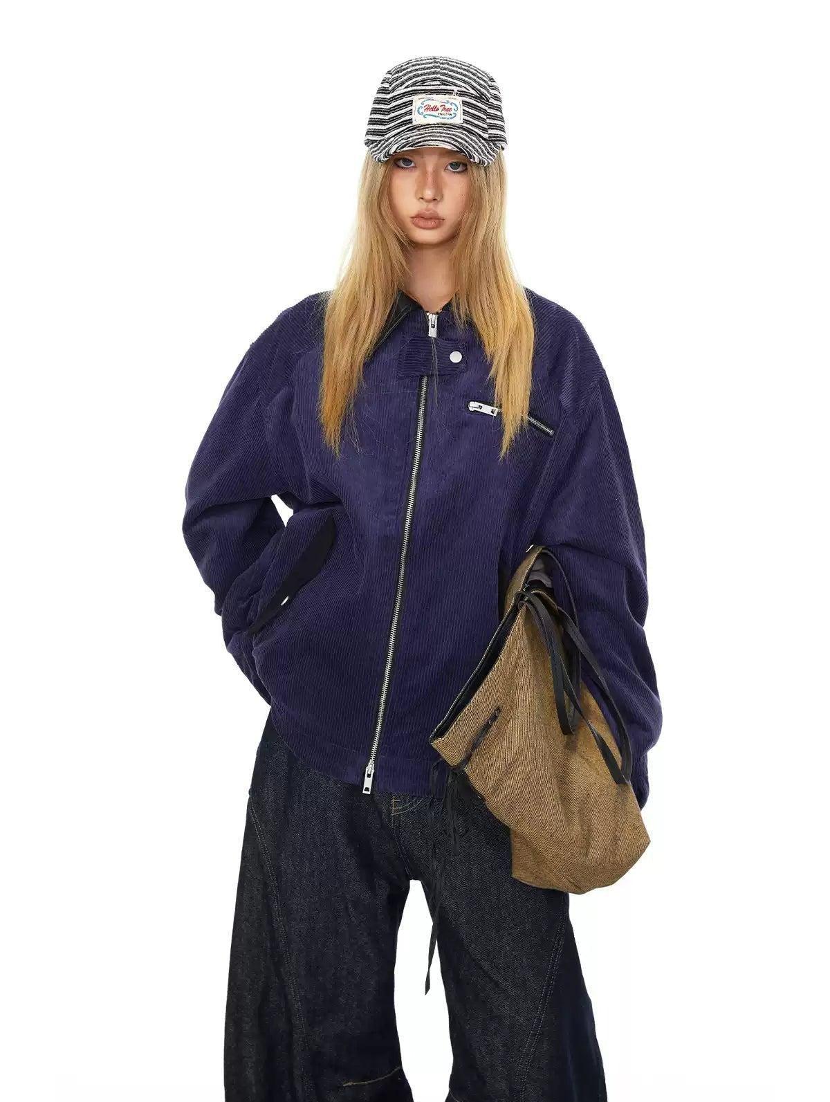 BB Contrast Collar Corduroy Zipped Jacket-korean-fashion-Jacket-BB's Closet-OH Garments