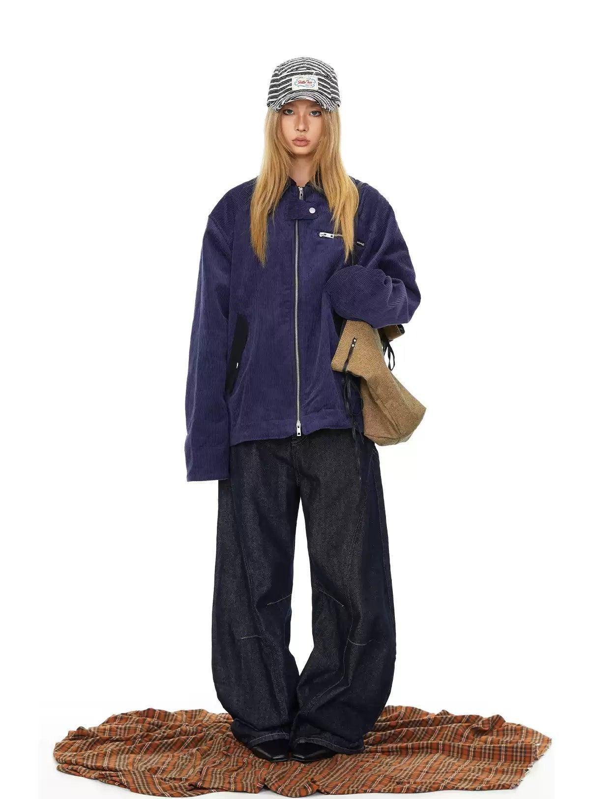 BB Contrast Collar Corduroy Zipped Jacket-korean-fashion-Jacket-BB's Closet-OH Garments