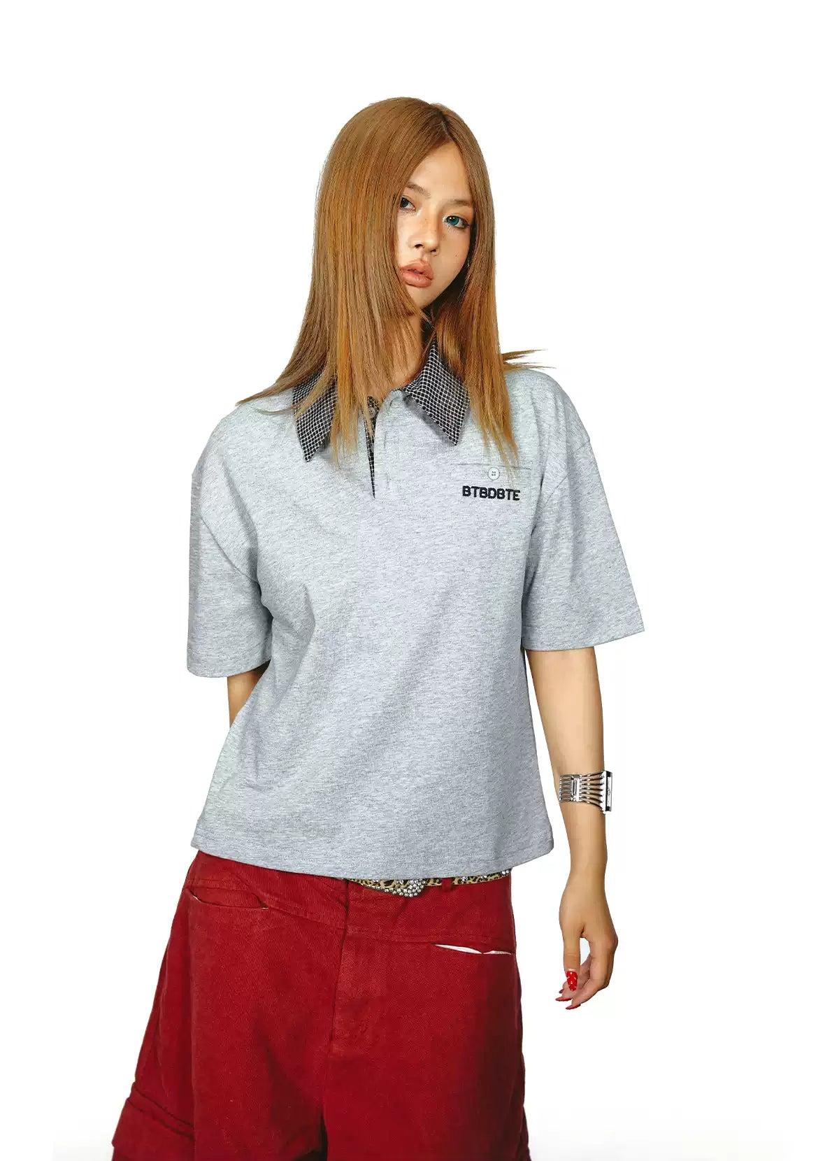 BB Contrast Plaid Collar Polo-korean-fashion-Polo-BB's Closet-OH Garments