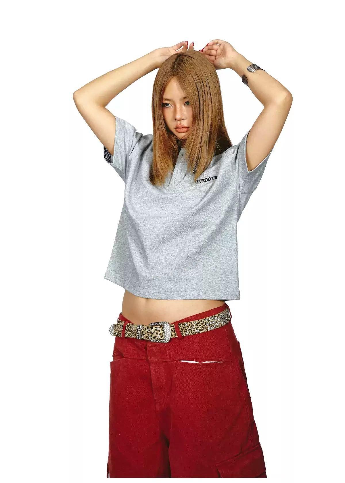 BB Contrast Plaid Collar Polo-korean-fashion-Polo-BB's Closet-OH Garments