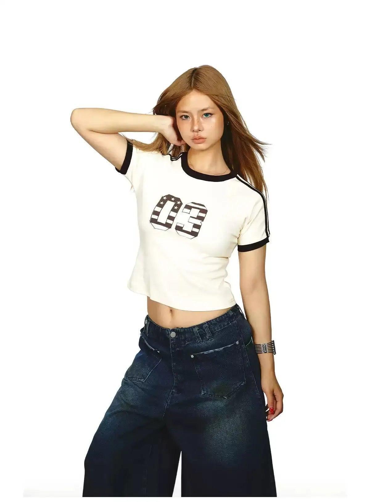 BB Contrast Print Cropped T-Shirt-korean-fashion-T-Shirt-BB's Closet-OH Garments