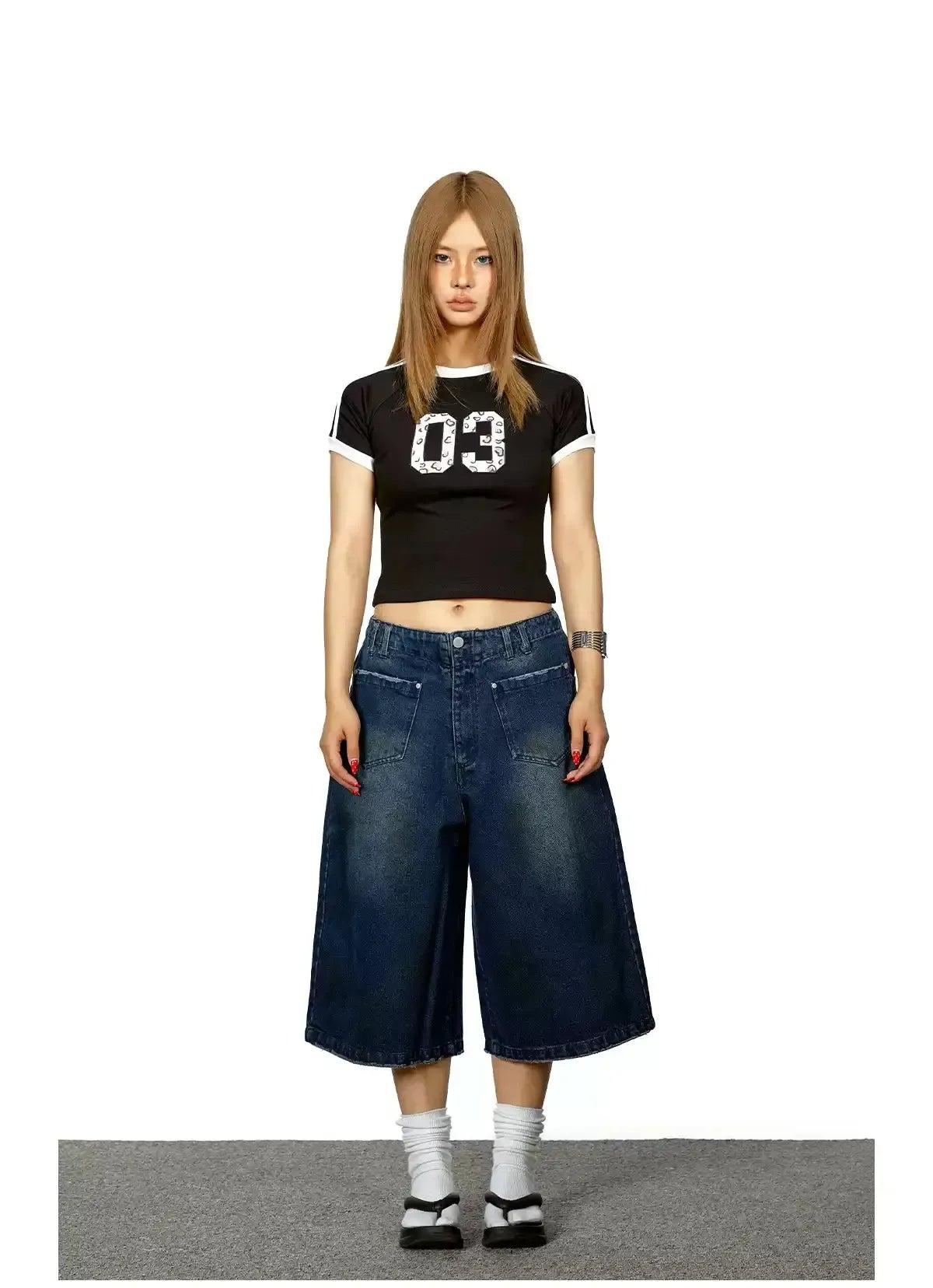 BB Contrast Print Cropped T-Shirt-korean-fashion-T-Shirt-BB's Closet-OH Garments