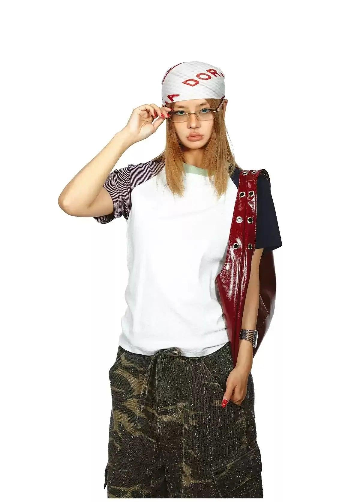 BB Contrast Spliced T-Shirt-korean-fashion-T-Shirt-BB's Closet-OH Garments