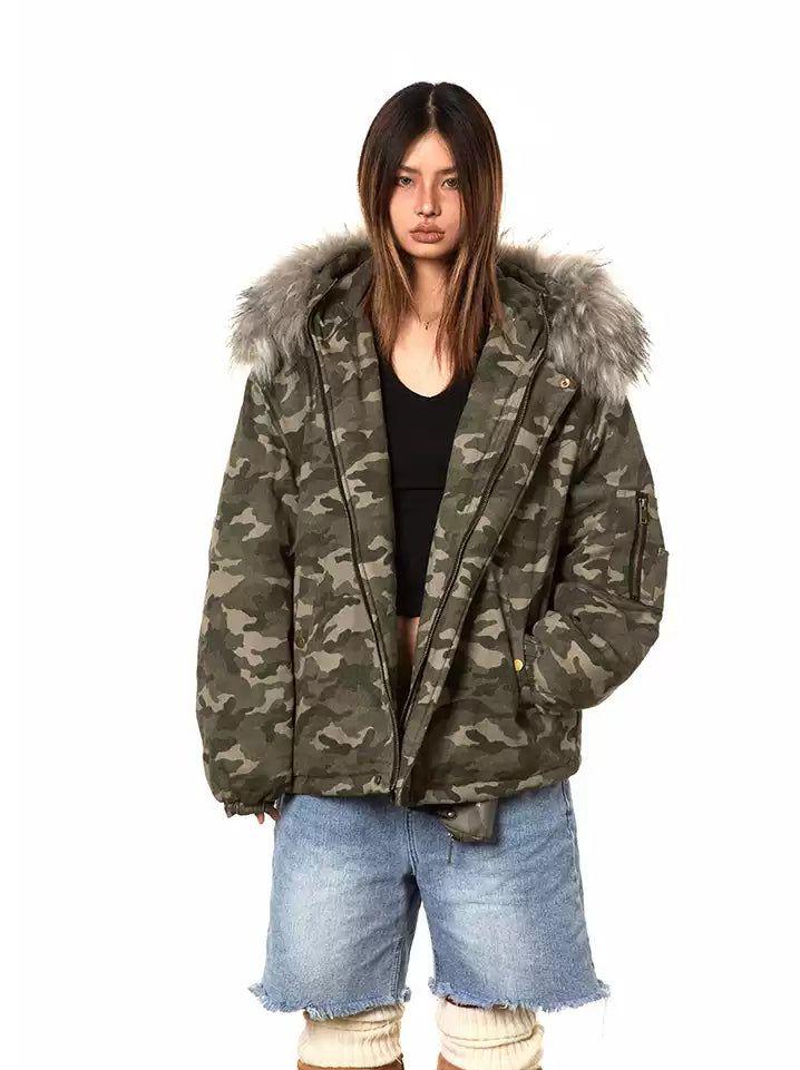 BB Detachable Fur Collar Hooded Camouflage Jacket-korean-fashion-Jacket-BB's Closet-OH Garments