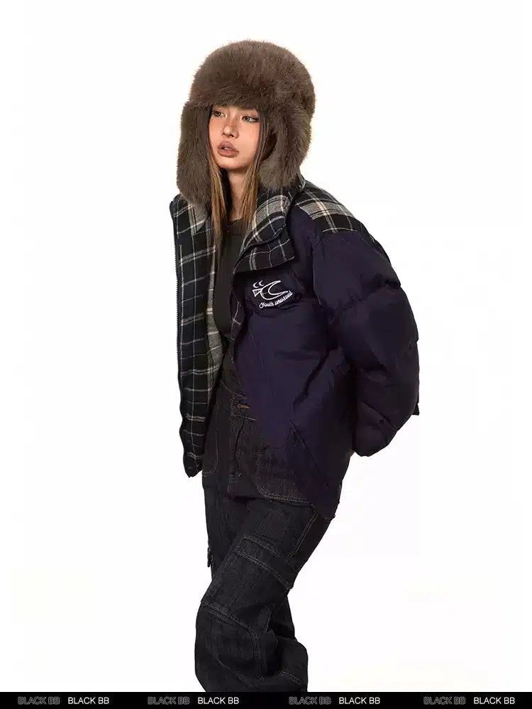 BB Double-Sided Plaid Contrast Puffer Jacket-korean-fashion-Jacket-BB's Closet-OH Garments