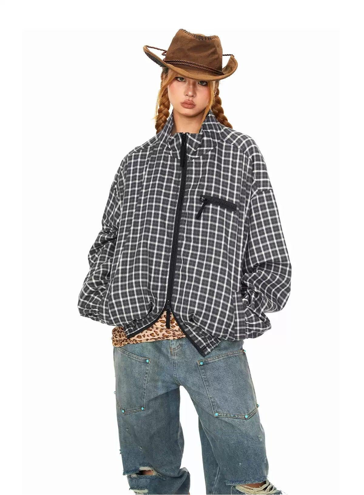 BB Double Zip Patterned Jacket-korean-fashion-Jacket-BB's Closet-OH Garments