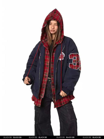 BB Drawcord Plaid Layered Hooded Jacket-korean-fashion-Jacket-BB's Closet-OH Garments