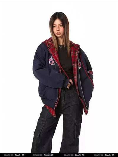 BB Drawcord Plaid Layered Hooded Jacket-korean-fashion-Jacket-BB's Closet-OH Garments